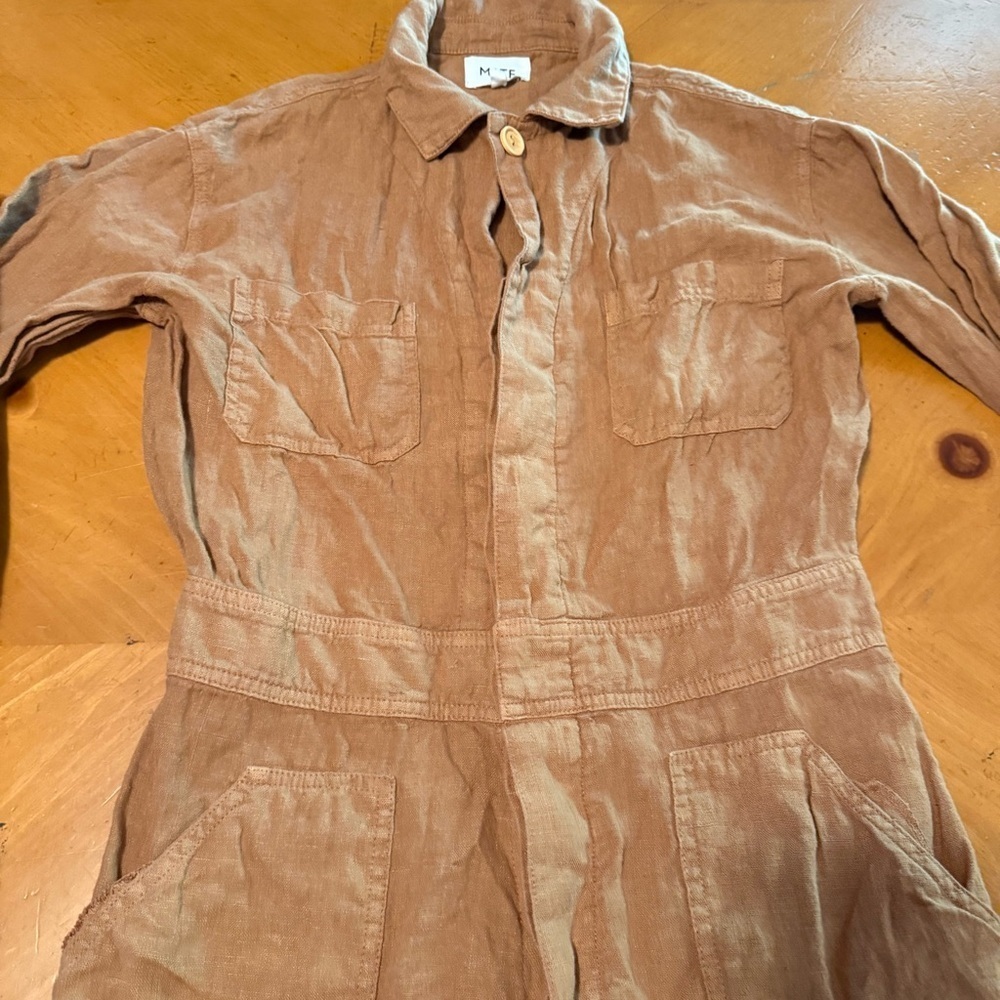 MATE the Label Long Sleeve Linen Jumpsuit Boilersuit Light Brown Sz XS Relaxed - Picture 4 of 16
